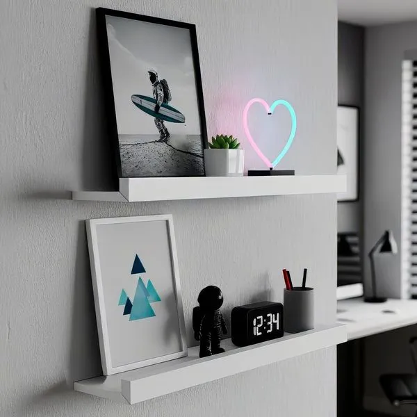 Kit 2 Prateleiras para Quarto 60cm X 12cm Quadro Branco Branco