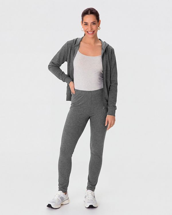Calça Legging Básica Feminina Em Moletom Stretch Flanelado Cinza - XGG
