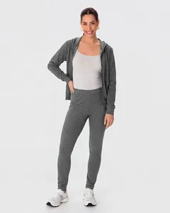 Calça Legging Básica Feminina Em Moletom Stretch Flanelado Cinza - XGG