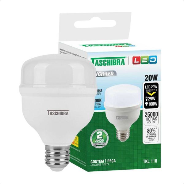 Kit 5 Lâmpadas High Led Tkl 20w Taschibra E27 Bivolt 6500k Frio