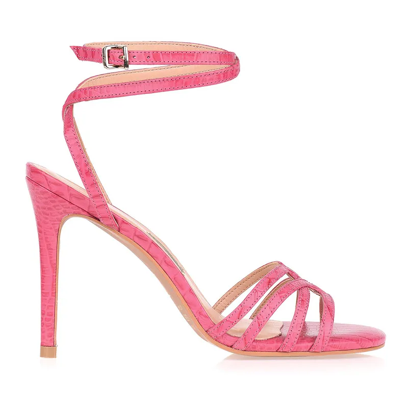 Sandália Salto Alto Mini Croco Raspber