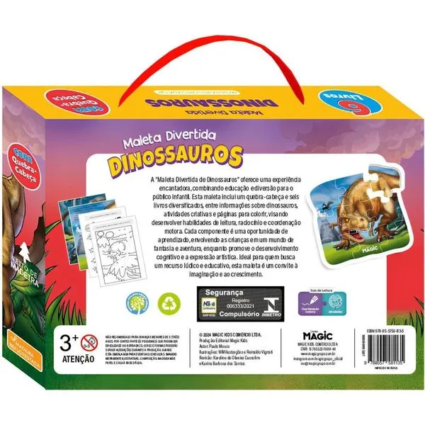 LIVRO BRINQUEDO ILUSTRADO DINOSSAURO 6LIVROS+1QUEBRA CAB MALETA