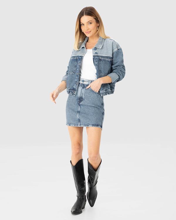 Saia Evasê Feminina Cintura Média Em Jeans 100% Algodão - ENFIM Azul - 36