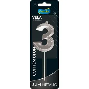Vela Slim Metallic Nº3 Festcolor Prata (MP)