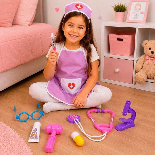 Kit Brinquedo Infantil Médica Enfermeira 9 Peças com Acessórios Rosa