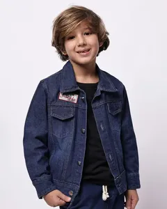 Jaqueta Jeans Infantil Algodão com Bolsos Azul Escuro 4