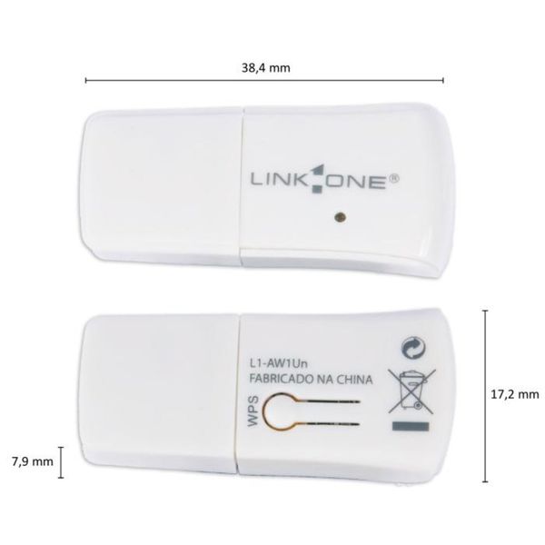 Adaptador Wireless - USB 2.0 - Link-One N150 - Branco - L1-AW1Un