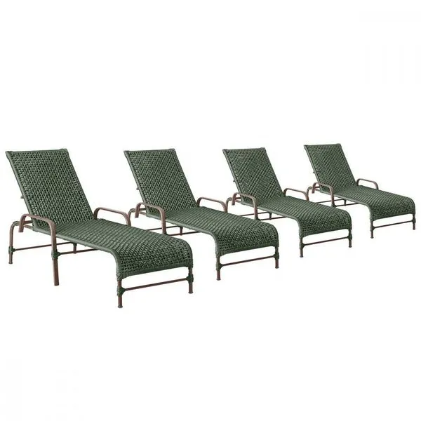 4 Espreguiçadeiras Reclinavel Catar Marrom Corda Nautica Verde