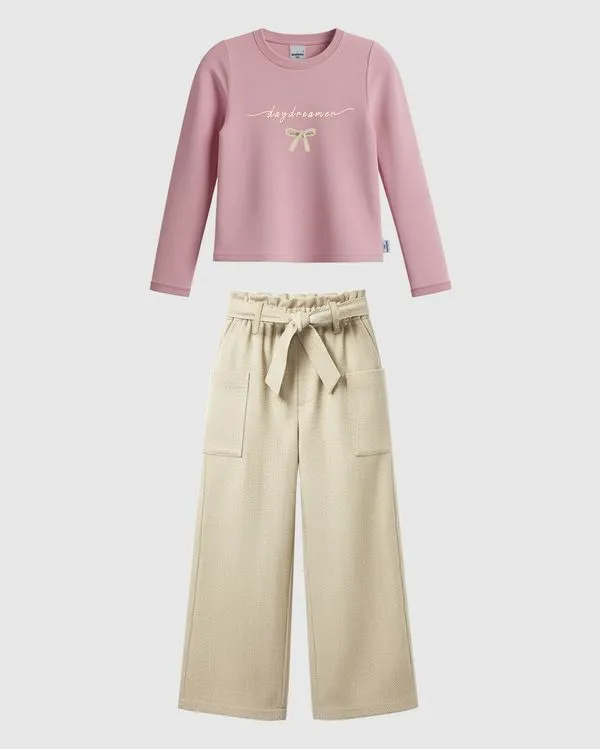 Conjunto Infantil Menina Blusa Manga Longa E Calça Pantalona Malwee Kids Rosa - 8
