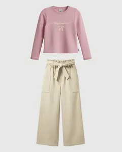 Conjunto Infantil Menina Blusa Manga Longa E Calça Pantalona Malwee Kids Rosa - 8