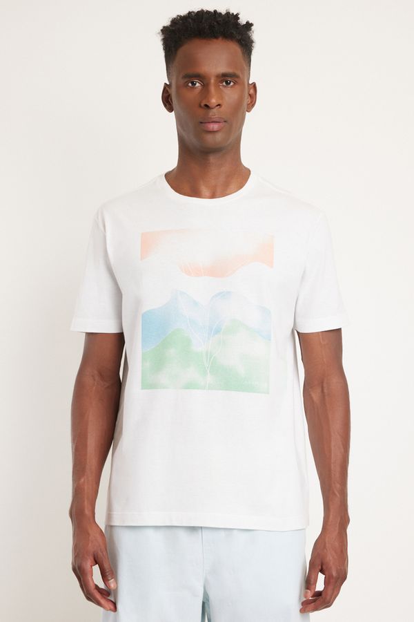 Camiseta Manga Curta Com Estampa Folha Branco - M