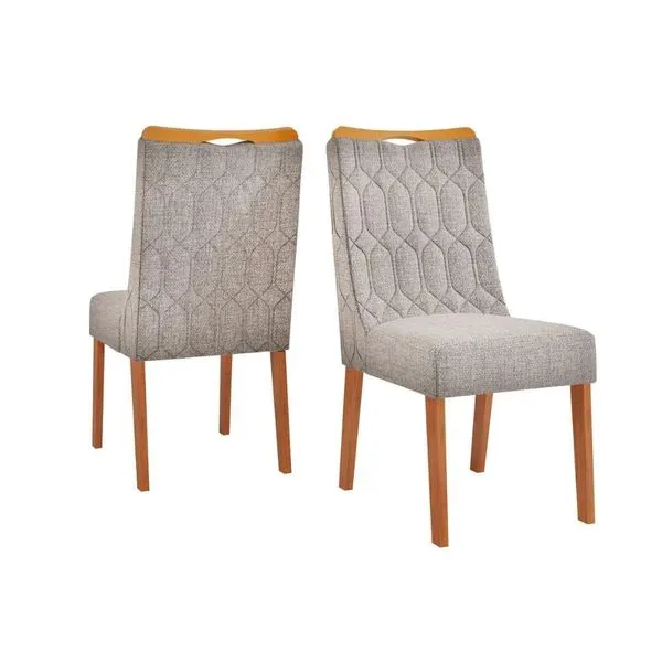 Cadeiras Cozinha DJ Móveis Bia Kit 2Un Freijo/Linho Neblina