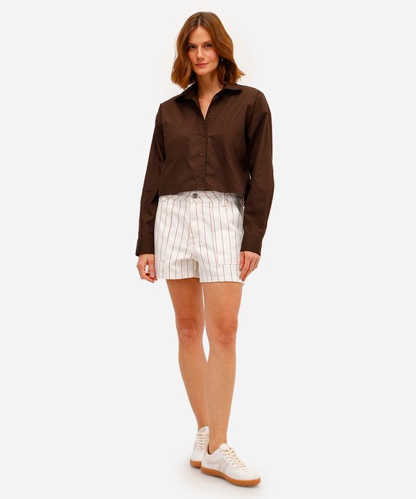short feminino de sarja listrado off white 46