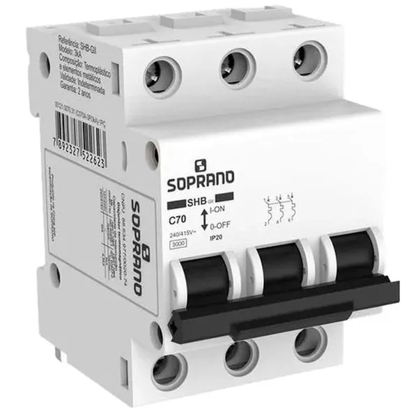 Disjuntor Tripolar Soprano 70A Curva C 3KA SHB3 GII-C070A (MP)