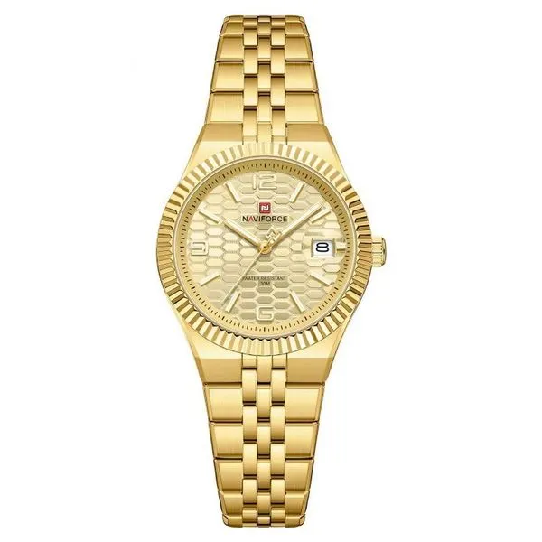 Relógio de Pulso Feminino de Quartzo Analógico com Pulseira em Aço Inox Resistente à Água Dourado Naviforce Relógio de Pulso Feminino de Quartzo Analógico em Aço Inox Resistente à Água Dourado Naviforce
