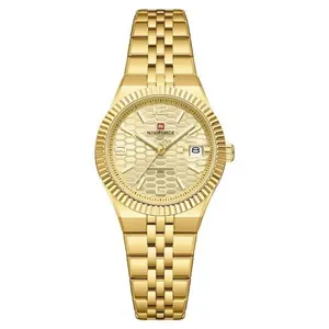 Relógio de Pulso Feminino de Quartzo Analógico com Pulseira em Aço Inox Resistente à Água Dourado Naviforce Relógio de Pulso Feminino de Quartzo Analógico em Aço Inox Resistente à Água Dourado Naviforce