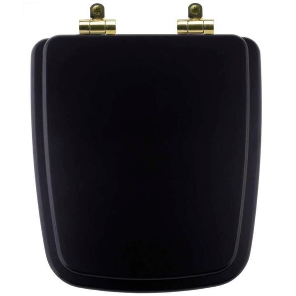 Tampa De Vaso Poliéster Com Fechamento Lento Boss Matte Black (preto Fosco) Para Louça Incepa Com Ferragem Dourada