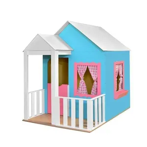 Casinha de Brinquedo com Cercado L12 para Crianças Azul-rosa em MDF para Ambiente Interno Gran Belo Casinha de Brinquedo com Cercado L12 Azul-rosa em MDF para Ambiente Interno Gran Belo