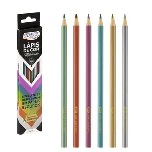 Lápis De Cor 6 Cores Sextavado Metalizado