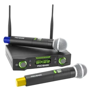 Microfone UHF Duplo UF224 com 24 Canais e Padrão Polar Cardioide Receptor Bivolt Pro Bass Microfone UHF Duplo UF224 com 24 Canais e Sistema Cardioide Pro Bass