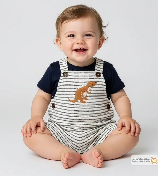 Conjunto Body/Jardineira Dino Marinho - P
