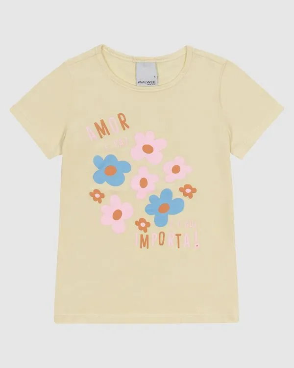 Blusa Infantil Menina Manga Curta Estampa Frontal Em Algodão Malwee Kids Amarelo - 8
