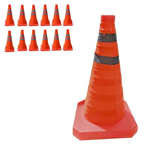 Kit 13 Cones Retráteis SU-CONE1-1 Dobráveis 70cm com Faixas Refletivas Laranja Economia Solar Kit 13 Cones Retráteis SU-CONE1-1 70cm Refletivos Dobráveis Laranja Economia Solar