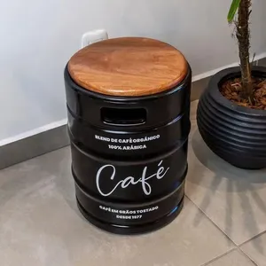Banco Barril De Café Tampo Madeira Decoração Criativa Externa
