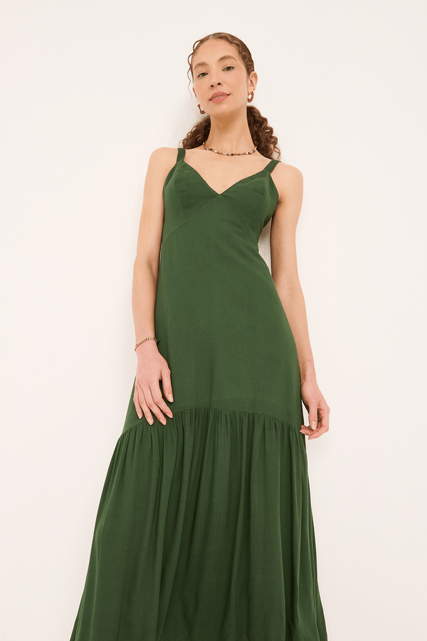 vestido pri II alça larga lastex costas fenda lateral VERDE IMPERIAL P