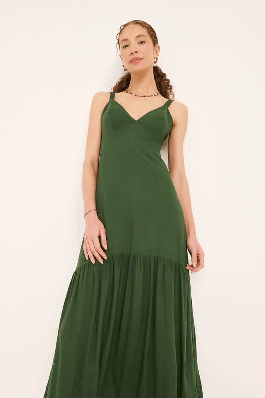 vestido pri II alça larga lastex costas fenda lateral VERDE IMPERIAL P
