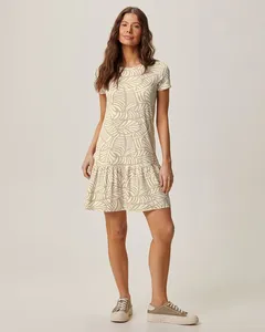 Vestido Feminino Evasê Estampado Barra Franzida Em Viscose Stretch Marrom - PP