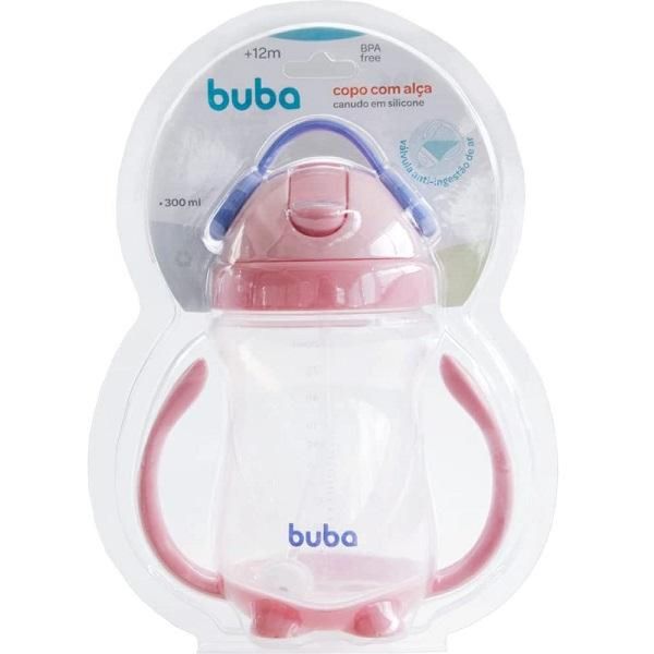 Copo de Treinamento Fone Canudo com ALÇA Removivel 300ML Buba Rosa