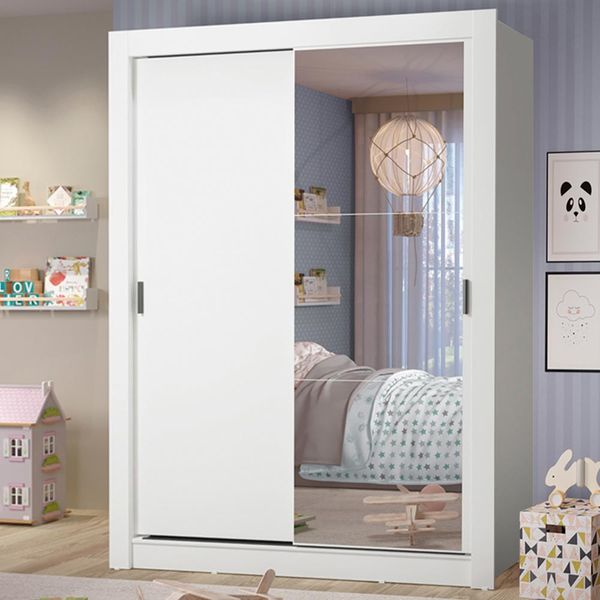 Guarda-Roupa Infantil Madesa Theo 2 Portas de Correr com Espelho 4 Gavetas Branco Cor:Branco