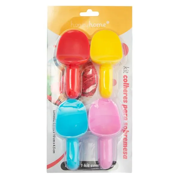 Kit 4 Colheres de Sobremesa Plástico Pp 4,5x10x4,5cm Ref.LM4040 honeyhome
