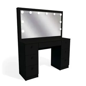 Penteadeira Ditália 7 Gavetas Pe-80 Preto Com Kit Luz Camarim