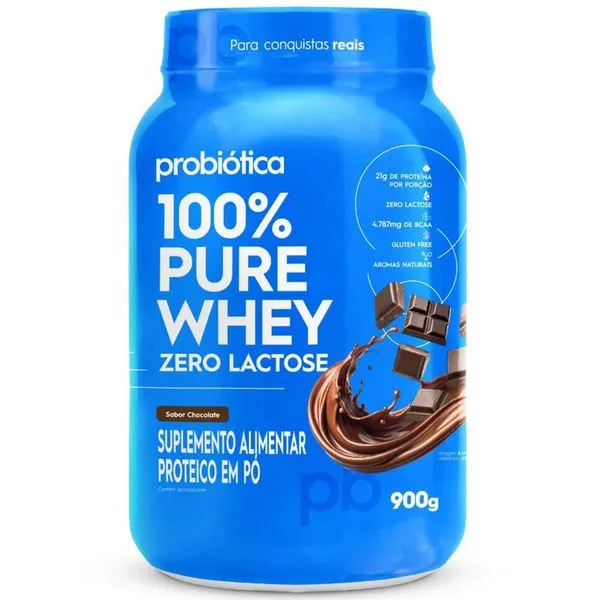 Whey 100% Pure Probiótica Zero Lactose Sabor Chocolate 900g