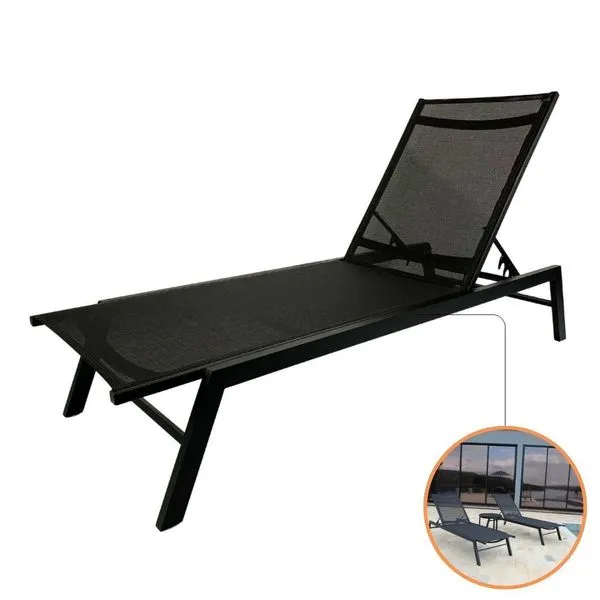 Espreguiçadeira Piscina Verona Alumínio Tela Textilene Reclinável 5 Posições Preto Nossa Kasa Espreguiçadeira Verona Alumínio Tela Textilene Reclinável Preto Nossa Kasa