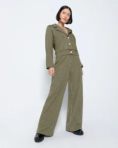 Calça Wide Leg Feminina Em Malha Jacquard Listrada - ENFIM Marrom - PP