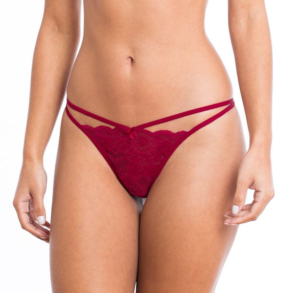 Calcinha Fio Dental Strappy de Renda Cereja Cereja - G