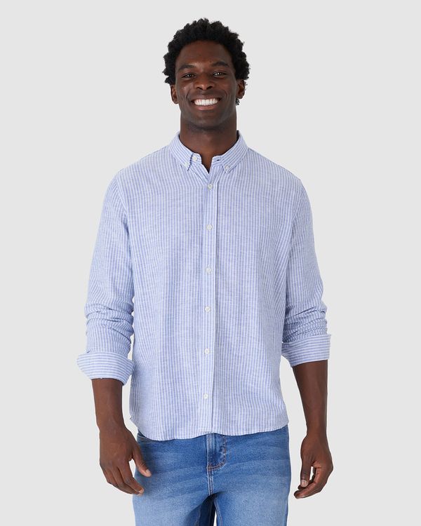 Camisa Masculina Gola Padrão Manga Longa Em Viscolinho Branco - M