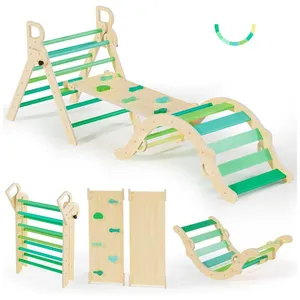 Conjunto BlueWood Pikler Triangle: Brinquedo de Escalada de Madeira para Crianças, Filosofia Montessoriana, 7 em 1, Design Exclusivo em Verde Verão