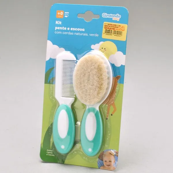 Kit Pente e Escova com Cerdas Naturais Verde - BE1938 Verde - BE1938