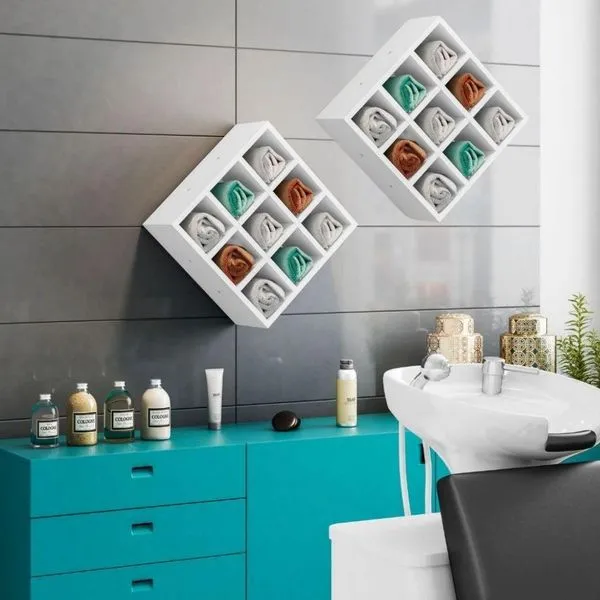 Kit 2 Nicho Decorativo Porta Toalha 9 Nichos Multiuso Destak Branco