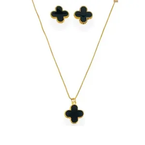 Bijuteria Colar E Brinco De Trevo Banhado A Ouro 18k