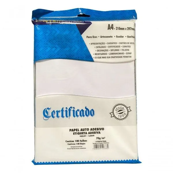 Papel Autoadesivo para Etiquetas A4 70g Masterprint Pacote com 100 Folhas Branco Papel Autoadesivo A4 70g Masterprint Pacote 100 Folhas Branco