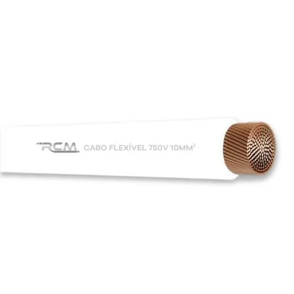Cabo Flexível 10mm 750V Branco para Instalação Elétrica Residencial e Industrial RCM Cabos Elétricos Fio Cabo Flexível 10mm 750V Branco para Instalação Elétrica RCM Cabos Elétricos