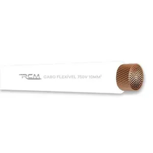 Cabo Flexível 10mm 750V Branco para Instalação Elétrica Residencial e Industrial RCM Cabos Elétricos Fio Cabo Flexível 10mm 750V Branco para Instalação Elétrica RCM Cabos Elétricos