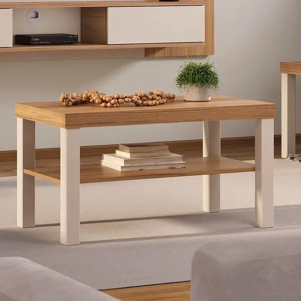Mesa de Centro Artely Up Retangular Carvalho e Off White
