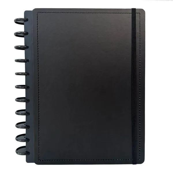 Caderno de Disco Disko Médio 60 Folhas Reposicionáveis Capa Dura com Elástico Preto Caderno de Disco Disko Médio 60 Folhas Reposicionáveis Capa Dura Preto