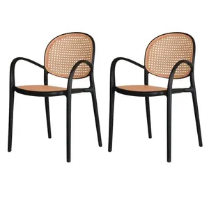 Kit 2 Cadeiras Empilhável Portofino Plástico Assento Vazado Simulando Palha Rattan Preto Fratini Kit 2 Cadeiras Empilhável Portofino Plástico Assento Vazado Preto Fratini